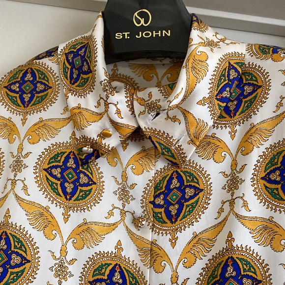 *NWT* ST JOHN COLLECTION Blue Knit Pants & Elegant 100% Silk Top Size 14 - Picture 3 of 7